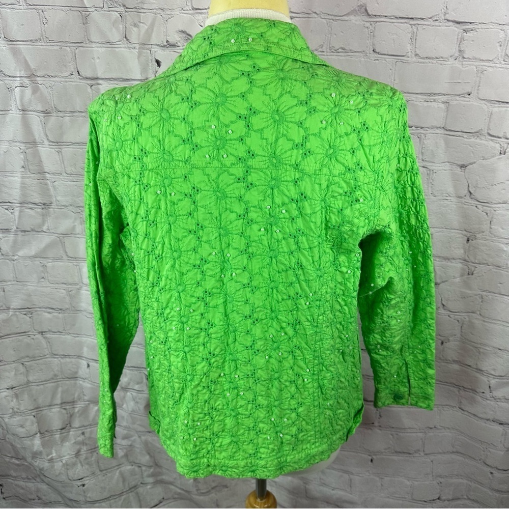 quacker factory Bright Green embroidered cotton Jacket sz medium - Picture 3 of 8